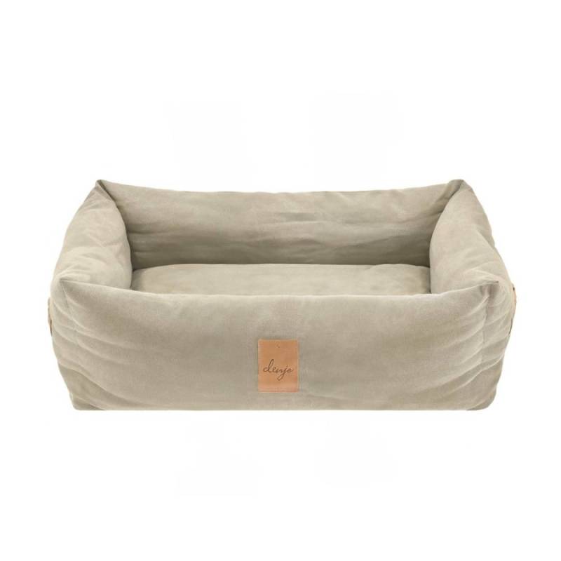 Denjo Dogs Hundebett Vintage Canvas mit Lederdetails im Landhausstil, Bezug waschbar, erhöhter Rand (L) 85x70cm "Classic Nest" sand beige von Denjo Dogs