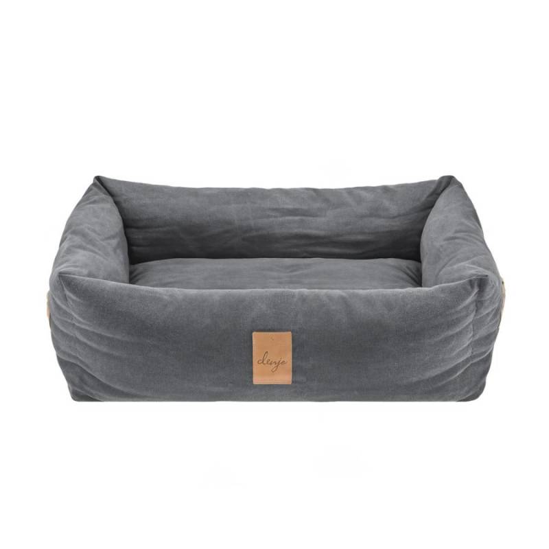 Denjo Dogs Hundebett Vintage Canvas mit Lederdetails im Landhausstil, Bezug waschbar, erhöhter Rand (L) 85x70cm "Classic Nest" stone grey von Denjo Dogs