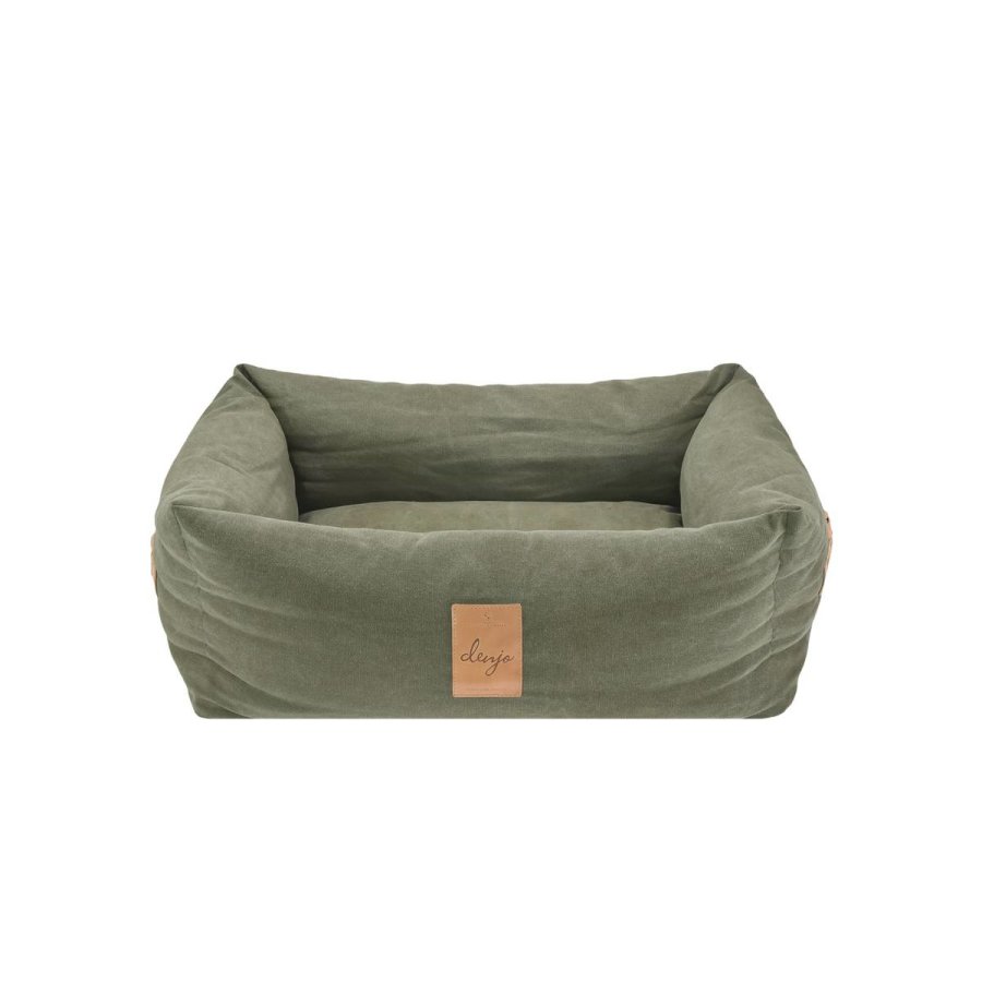 Denjo Dogs Hundebett Vintage Canvas mit Lederdetails im Landhausstil, Bezug waschbar, erhöhter Rand "Classic Nest" desert green von Denjo Dogs