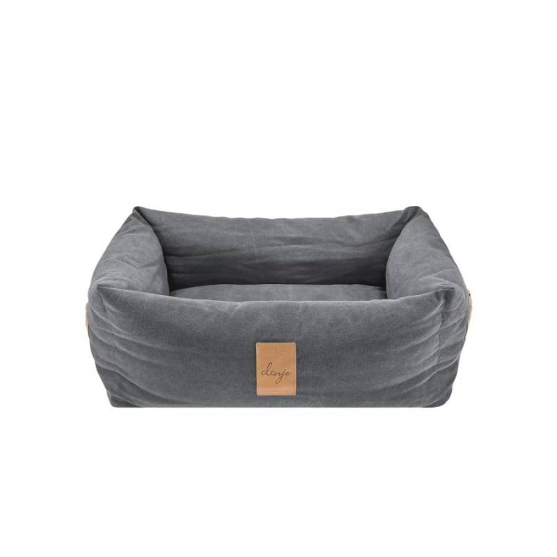 Denjo Dogs Hundebett Vintage Canvas mit Lederdetails im Landhausstil, Bezug waschbar, erhöhter Rand (M) 70x60cm "Classic Nest" stone grey von Denjo Dogs