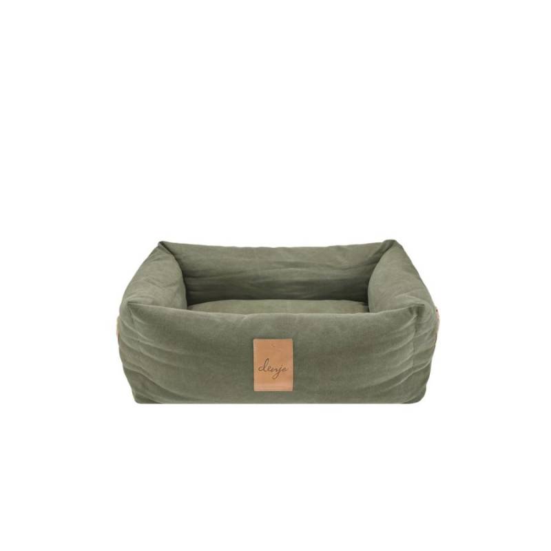 Denjo Dogs Hundebett Vintage Canvas mit Lederdetails im Landhausstil, Bezug waschbar, erhöhter Rand "Classic Nest" desert green von Denjo Dogs