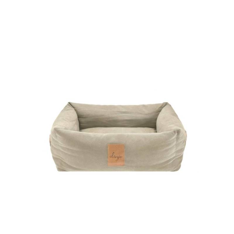Denjo Dogs Hundebett Vintage Canvas mit Lederdetails im Landhausstil, Bezug waschbar, erhöhter Rand (S) 60x45cm "Classic Nest" sand beige von Denjo Dogs