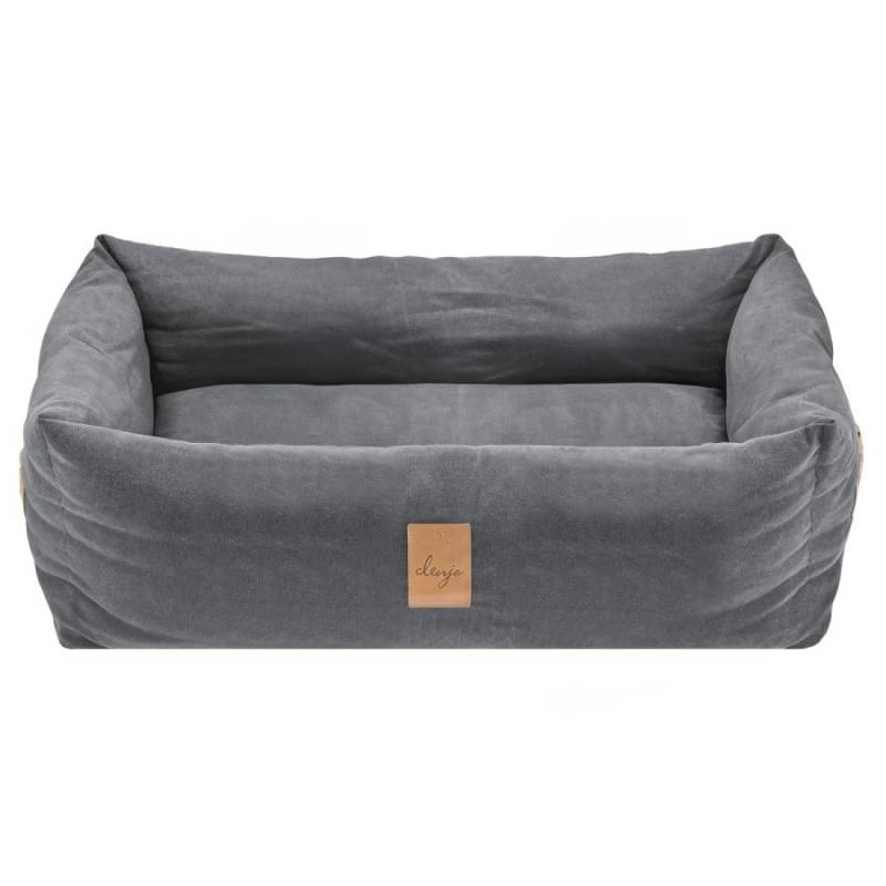 Denjo Dogs Hundebett Vintage Canvas mit Lederdetails im Landhausstil, Bezug waschbar, erhöhter Rand (XL) 100x85cm "Classic Nest" stone grey von Denjo Dogs