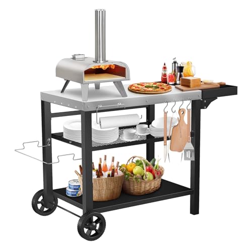 Denmay Edelstahl Grilltisch Grillwagen 116 x 54cm mit 3 Etagen, Pizzaofenständer, Grilltisch für den Außenbereich, Arbeitswagen mit 4 Haken, Outdoor Servierwagen Beistelltisch, Küchenwagen Denmay Edelstahl Grilltisch Grillwagen 116 x 54cm mit 3 Etagen, Pizzaofenständer, Grilltisch für den Außenbereich, Arbeitswagen mit 4 Haken, Outdoor Servierwagen Beistelltisch, Küchenwagen von Denmay