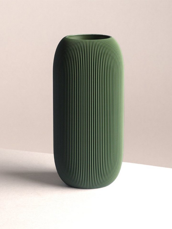 Dennismaass. Dekovase PILLE, minimalistische Rillen-Optik, H 27cm, 3D Druck, dekorative Vase aus dem 3D Drucker von Dennismaass.