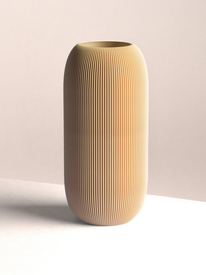 Dennismaass. Dekovase PILLE, minimalistische Rillen-Optik, H 27cm, 3D Druck, dekorative Vase aus dem 3D Drucker von Dennismaass.