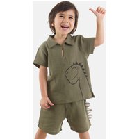 Denokids Hausanzug "Dino Muslin" 2 tlg., mit Dino-Stickerei von Denokids
