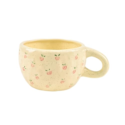 Denovin Keramik-Kaffeetasse, kreative Blumenfruchttasse für Frauen, Freunde, 250 ml, süße Kaffeetassen für Latte Tee, Milch (süßer Pfirsich) von Denovin