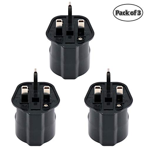 EU auf UK/HK/Singapur/UAE/KSA Adapterstecker mit 13A Sicherung und Sicherheitsverschluss, 2-Pin DE/FR/IT/ES Europäischer Stecker Konvertiert in UK 3-Pin Steckdose (3 Stück Schwarz) von DentJet