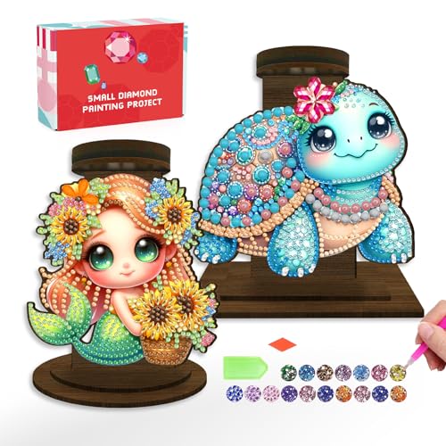 Diamond Painting Tisch Deko Aus Holz Kinder Dimond Painting Erwachsene Kits mit Diamant Malerei Zubehör Bastelset Mädchen 7 8 9 10 11 Jahre Geschenke Fischmensch und Schildkröten von DentroHC