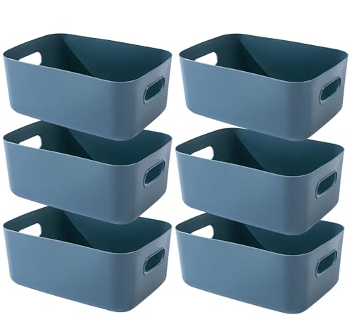 6 Stück Aufbewahrungsbox Kunststoff Aufbewahrungskorb mit Griffen Küchenschrank Organizer Box Körbe Aufbewahrung Kunststoffbox für Badezimmer Regal Organizer Boxen (Blau, 24x17x10cm) von Denxahao