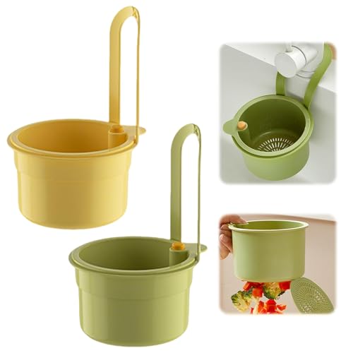 Abflusskorb Abflussregal Küchenspüle Korb aus Kunststoff Multifunktionaler Verstellbarer Abflusskorb Spüle Abfluss Regal Runder Spüle Sieb Korb Für Gemüse Obst Küche Sieb Teesieb (Gelb+Grün) von Denxahao