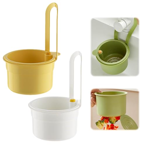 Abflusskorb Abflussregal Küchenspüle Korb aus Kunststoff Multifunktionaler Verstellbarer Abflusskorb Spüle Abfluss Regal Runder Spüle Sieb Korb Für Gemüse Obst Küche Sieb Teesieb (Gelb+Weiß) von Denxahao