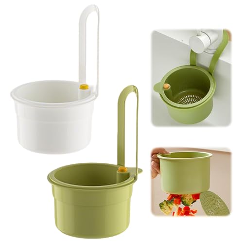 Abflusskorb Abflussregal Küchenspüle Korb aus Kunststoff Multifunktionaler Verstellbarer Abflusskorb Spüle Abfluss Regal Runder Spüle Sieb Korb Für Gemüse Obst Küche Sieb Teesieb (Weiß+Grün) von Denxahao
