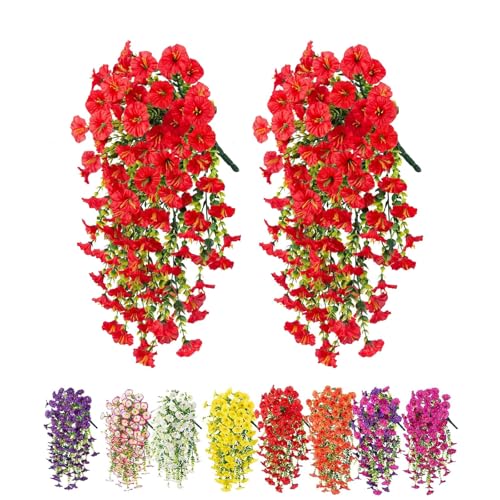 Denxahao 2 Stück Künstliche Blumen Hängend Kunstblumen Kunstpflanzen Imitationsblumen Kunstblumen Geeignet für Zuhause, Hochzeiten, Außenbereich, Hofdekoration und Wandanhänger (Rot) von Denxahao