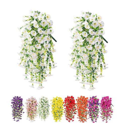 Denxahao 2 Stück Künstliche Blumen Hängend Kunstblumen Kunstpflanzen Imitationsblumen Kunstblumen Geeignet für Zuhause, Hochzeiten, Außenbereich, Hofdekoration und Wandanhänger (Weiß) von Denxahao