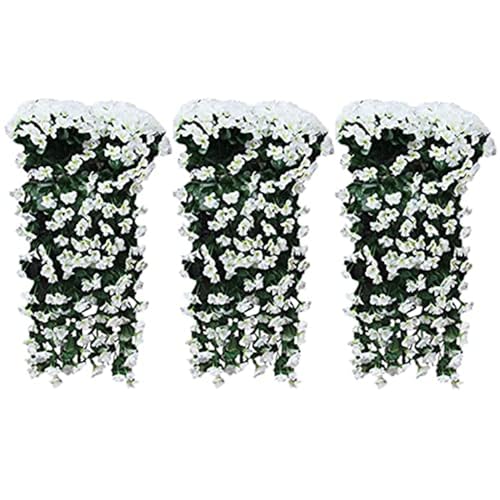 Denxahao 2 Stück Kunstblumen Veilchen Hgende Blumen Kunstblumen Hängend Künstliche Blumen an der Wand, Hängende Blumen, 85cm für Büro Zuhause Dekoration Hochzeit Party (3PCS/Weiß) von Denxahao