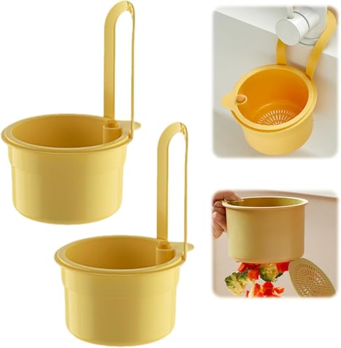Denxahao Abflusskorb Abflussregal Küchenspüle Korb aus Kunststoff Multifunktionaler Verstellbarer Abflusskorb Spüle Abfluss Regal Runder Spüle Sieb Korb Für Gemüse Obst Küche Sieb Teesieb (2PCS-Gelb) von Denxahao