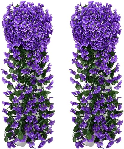 Denxahao Künstlich Hängende Blumen, Kunstblumen wie echt, Blauregen Efeublumen Glyzinien, Kunstblumen Veilchen Hgende Hängend Kunstblumen für Hochzeit Balkon Garten Dekor 90CM (2PCS/Blau Violett) von Denxahao