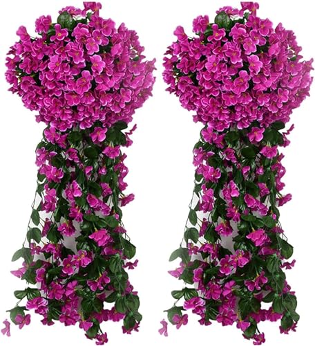 Denxahao Künstlich Hängende Blumen, Kunstblumen wie echt, Blauregen Efeublumen Glyzinien, Kunstblumen Veilchen Hgende Hängend Kunstblumen für Hochzeit Balkon Garten Dekor 90CM (2PCS/Fuchsia) von Denxahao