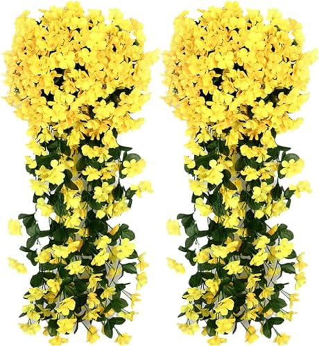 Denxahao Künstlich Hängende Blumen, Kunstblumen wie echt, Blauregen Efeublumen Glyzinien, Kunstblumen Veilchen Hgende Hängend Kunstblumen für Hochzeit Balkon Garten Dekor 90CM (2PCS/Gelb) von Denxahao