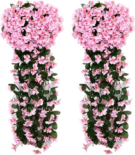 Denxahao Künstlich Hängende Blumen, Kunstblumen wie echt, Blauregen Efeublumen Glyzinien, Kunstblumen Veilchen Hgende Hängend Kunstblumen für Hochzeit Balkon Garten Dekor 90CM (2PCS/Rosa) von Denxahao