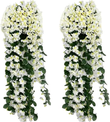 Denxahao Künstlich Hängende Blumen, Kunstblumen wie echt, Blauregen Efeublumen Glyzinien, Kunstblumen Veilchen Hgende Hängend Kunstblumen für Hochzeit Balkon Garten Dekor 90CM (2PCS/Weiß) von Denxahao