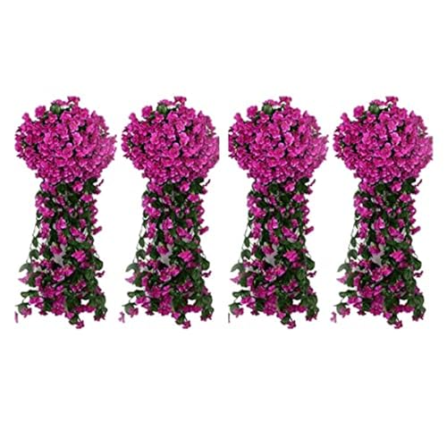 Denxahao Künstlich Hängende Blumen, Kunstblumen wie echt, Blauregen Efeublumen Glyzinien, Kunstblumen Veilchen Hgende Hängend Kunstblumen für Hochzeit Balkon Garten Dekor 90CM (4PCS/Fuchsia) von Denxahao