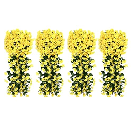 Denxahao Künstlich Hängende Blumen, Kunstblumen wie echt, Blauregen Efeublumen Glyzinien, Kunstblumen Veilchen Hgende Hängend Kunstblumen für Hochzeit Balkon Garten Dekor 90CM (4PCS/Gelb) von Denxahao