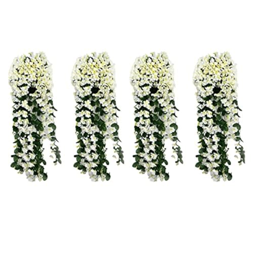 Denxahao Künstlich Hängende Blumen, Kunstblumen wie echt, Blauregen Efeublumen Glyzinien, Kunstblumen Veilchen Hgende Hängend Kunstblumen für Hochzeit Balkon Garten Dekor 90CM (4PCS/Weiß) von Denxahao