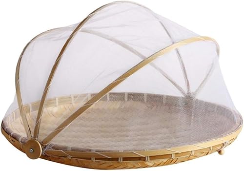 Denxahao Obstkorb Mit Fliegenschutz Abdeckhaube Fliegenhaube -Lebensmittel GemüSekorb Handgefertigtes Bambus Gewebter Obst Gemüsekorb Mit Mückenbug Proof Netto Runden Staubdicht (40cm) von Denxahao