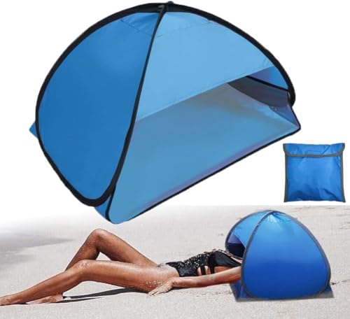 Tragbar Strandzelt Leichtes Kopfstützenzelt Kleines Pop-up-Strandzelt Sonnendach Instant Face Shade Vordach Strand-Sonnenschutz Anti-UV für Outdoor Strand Camping Angeln Wandern (B-Blau) von Denxahao