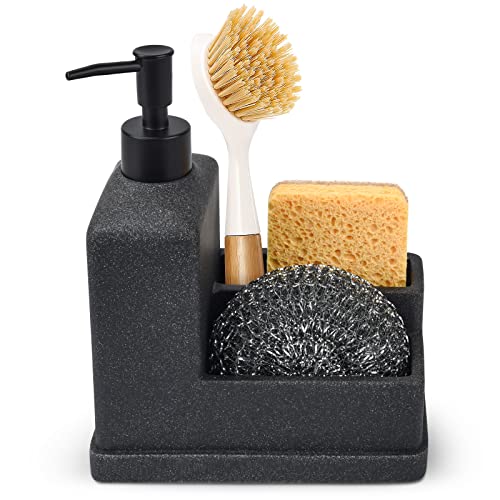 Seifenspender mit Schwammhalter, Flüssigseifenspender und Schwammbehälter mit Bürstenhalter, 3-in-1-Arbeitsplatten-Organizer für Küchenspüle und Badezimmer, Schwarz Seifenspender mit Schwammhalter, Flüssigseifenspender und Schwammbehälter mit Bürstenhalter, 3-in-1-Arbeitsplatten-Organizer für Küchenspüle und Badezimmer, Schwarz von Deobath