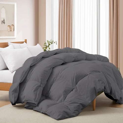 Deodar Bettdecke Daunendecke 200x220 | Ganzjahresdecke mit Daunen Federn 1135 GR. | Flaumige Steppdecke Schalfdecke 100% Baumwoll Bettbezug Atmungsaktiv & Waschbar | Öko-Tex RDS | Dunkelgrau von Deodar
