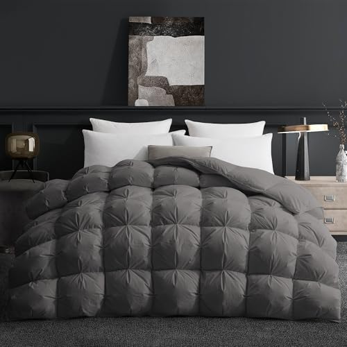 Deodar Bettdecke Ganzjahresdecke 135x200, Daunendecke mit 1134g Daunen|Feder Füllung, 100% Baumwolle Bettzug, 3D Flaumige Konstruktion Atmungsaktiv Warm, Waschbar, Öko-Tex, RDS, Dunkelgrau von Deodar