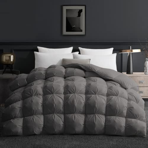 Deodar Bettdecke Ganzjahresdecke 155x220, Daunendecke mit 1300g Daunen|Feder Füllung, 100% Baumwolle Bettzug, 3D Flaumige Konstruktion Atmungsaktiv Warm, Waschbar, Öko-Tex, RDS, Dunkelgrau von Deodar