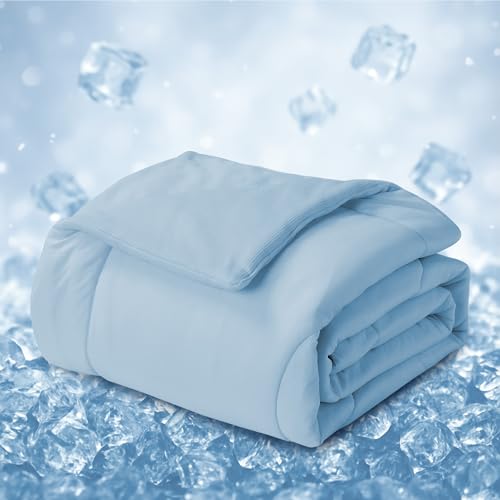 Deodar Kühldecke Sommerdecke Doppelseitig Waffelgitter+Eisseide 2-in-1 Leichte Kühldecke mit Kühleffekt Selbstkühlende Decke zum Schlafen Leichte Kühldecke für Menschen 150x200 Blau von Deodar