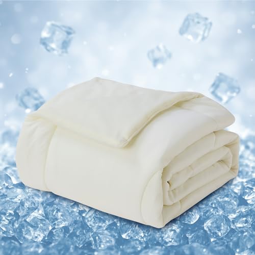 Deodar Kühldecke Sommerdecke Doppelseitig Waffelgitter+Eisseide 2-in-1 Leichte Kühldecke mit Kühleffekt Selbstkühlende Decke zum Schlafen Leichte Kühldecke für Menschen 150x200 Creme von Deodar