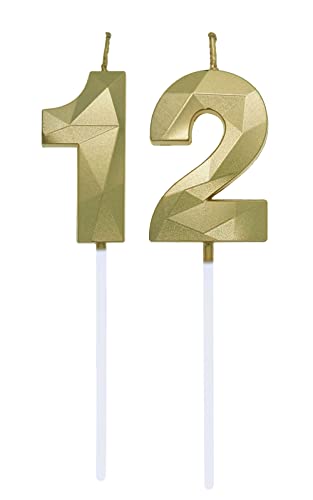 Geburtstagskerzen Zahlen 1 und 2, 1. order 2. Geburtstag Zahl Kerzen 12. Geburtstagskerzen Cake Topper 21. Geburtstag Kuchendeko Kuchen Dekoration, für Hochzeit Party Hochzeit Jahrestag Feier Gold von Deolven