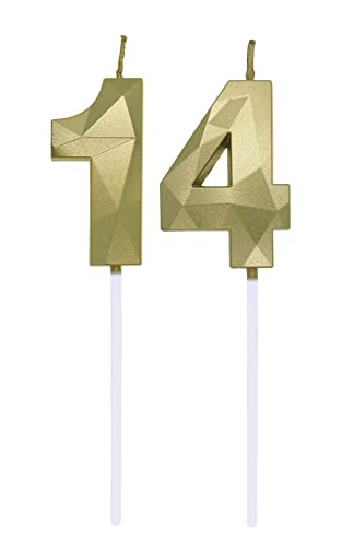 Geburtstagskerzen Zahlen 1 und 4, 1. order 4. Geburtstag Zahl Kerzen 14. Geburtstagskerzen Cake Topper 41. Geburtstag Kuchendeko Kuchen Dekoration, für Hochzeit Party Hochzeit Jahrestag Feier Gold von Deolven