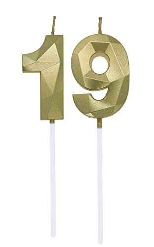 Geburtstagskerzen Zahlen 1 und 9, 1. order 9. Geburtstag Zahl Kerzen 19. Geburtstagskerzen Cake Topper 91. Geburtstag Kuchendeko Kuchen Dekoration, für Hochzeit Party Hochzeit Jahrestag Feier Gold von Deolven