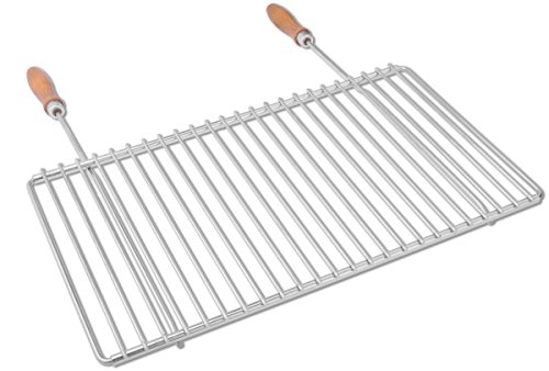 Deos-grill Edelstahl Grillrost mit Verstellbarer Breite 50-60X30cm aus Europäischem Edelstahl mit Holzgriffen, Verstellbarer Grillrost, Grillrost Ausziehbar von Deos-grill