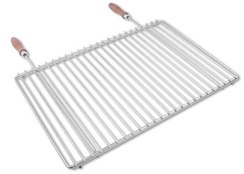 FVLFIL Deos-Grill Edelstahl Grillrost mit Verstellbarer Breite 55-65X37cm aus Europäischem Edelstahl mit Holzgriffen, Verstellbarer Grillrost, Grillrost Ausziehbar von Deos-grill