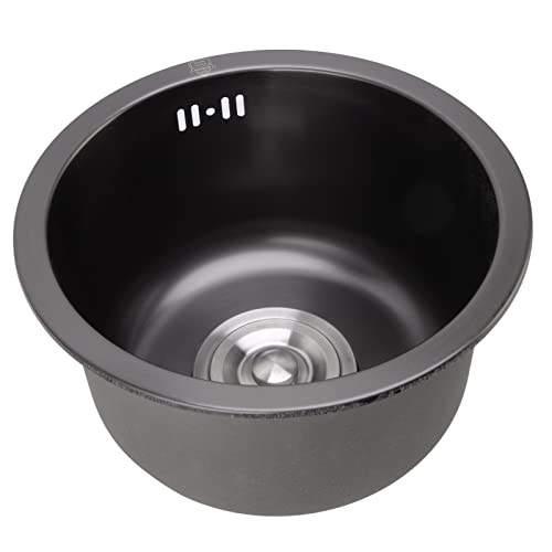 Deosdum Mini Runde Küchenspüle Bar Edelstahl Waschbecken Einzelschüssel mit Abfluss Zubehör für Zuhause (Nano Black Diamond) von Deosdum