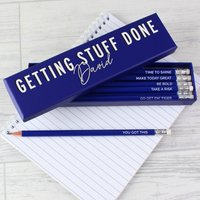Personalisierte Getting Stuff Done Box Und 12 Blaue Hb Bleistifte, Positivity Bleistift Geschenkset, Geschenk Für Einen Teenager von DepartmentOfGifting