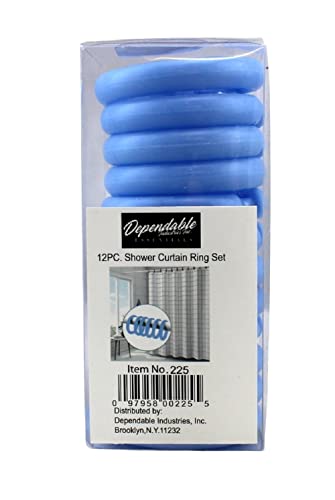 12 Stück Kunststoff Basic Locking Round Hook Easy Gliding Duschvorhangringe Passend für alle Standard-Größe Duschstangen (blau) von Dependable Industries inc. Essentials