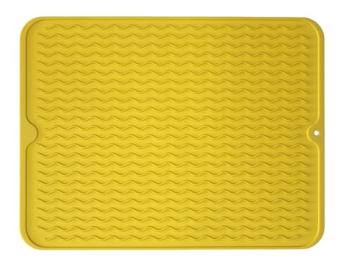 Dependable Industries Silikon-Abtropfmatte, 40,6 x 30,5 cm, gerilltes Design, hitzebeständig, rutschfest, BPA-frei, für Geschirr, Besteck, Töpfe, Pfannen (gelb) von Dependable Industries inc. Essentials