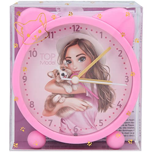 Depesche 11203 TOPModel Corgi - Wecker für Kinder in Rosa mit Hunde- und Model-Motiv, lautlose Uhr mit Licht-Funktion, inklusive Batterie von Depesche