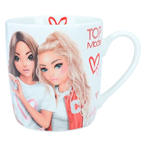 Depesche TOPModel One Love - Tasse in Weiß, mit Model-Motiv, Herz-Muster und dem Wording Love, Trinkbecher mit Henkel aus Porzellan, Füllmenge ca. 300 ml von Depesche