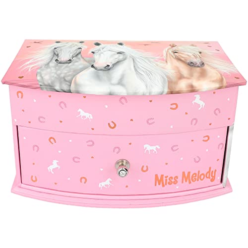 Depesche 12404 Miss Melody Sundown - Kleines Schmuckkästchen in Rosa mit Pferde-Motiv, Schmuckbox mit Spiegel und Klappdeckel von Depesche